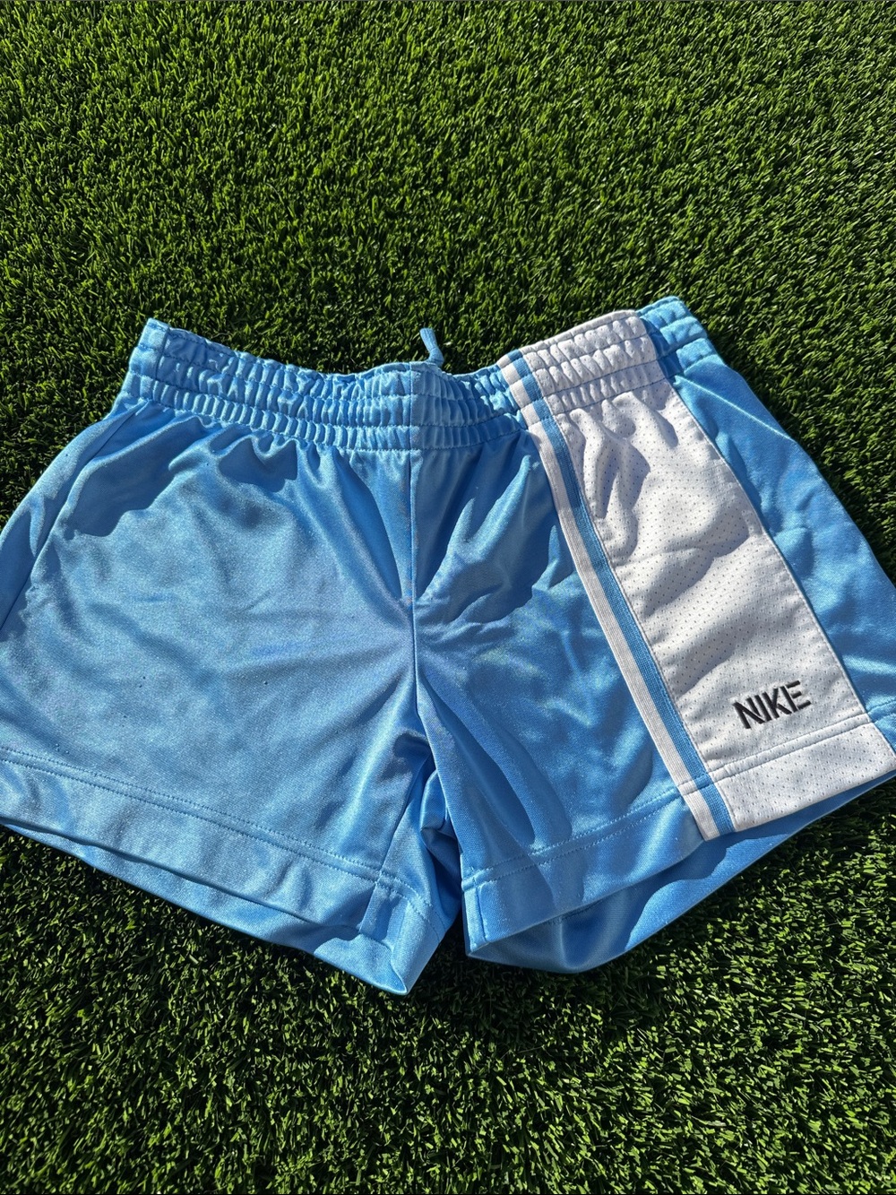 Nike Women’s Sky Blue Athletic Shorts with White Side Panel